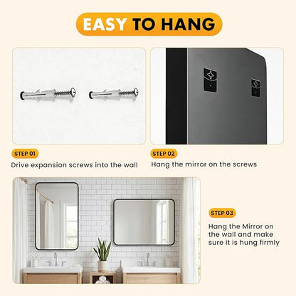 OLIXIS Bathroom Mirror for Over Sink, 30x40 Inch Wall Rectangle Mirror with Matte Metal Framed, Modern Wall Mount Vanity Mirror for Home Decor, Living Room, Bedroom, Black