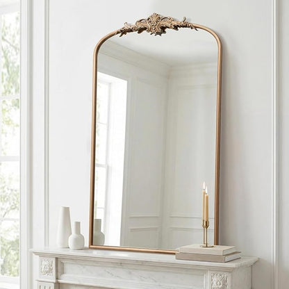 Besdomus Vintage Gold Wall Mirror: 24"x42" French Large Arch Champagne Gold Antique Wall Mounted Mirror - Traditional Ornate Home Decor for Entryway/Fireplace/Bathroom - Baroque Idea for Housewife