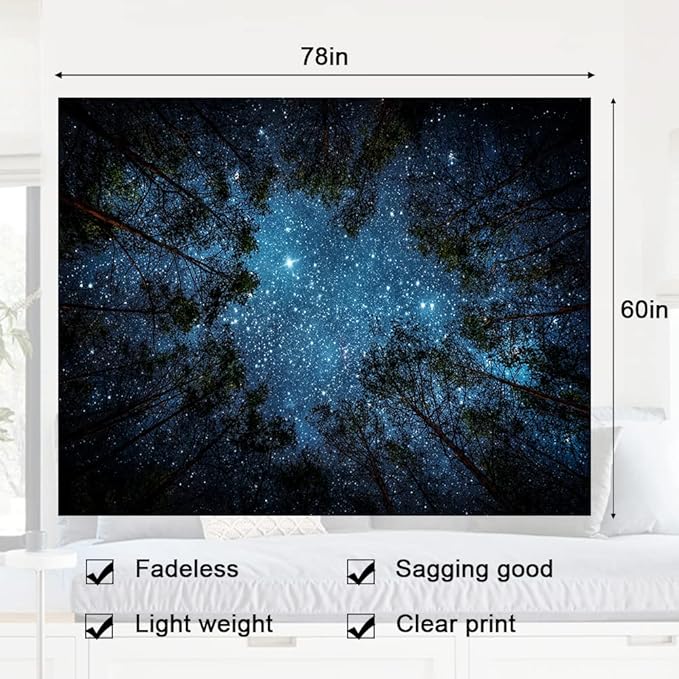Llamazing Forest Tapestry Home Decor Landscape Living Room Bedroom Decoration Magic Tapestry Curtain (Looking Up at The Stars, 78''L×60''W)