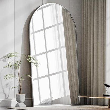 BEAUTYPEAK 76"x34" Arch Full Body Floor Mirror, Full Length Mirror Hanging or Leaning Arched-Top, Wall Mirrors with Stand for Bedroom, Dressing Room, Silver