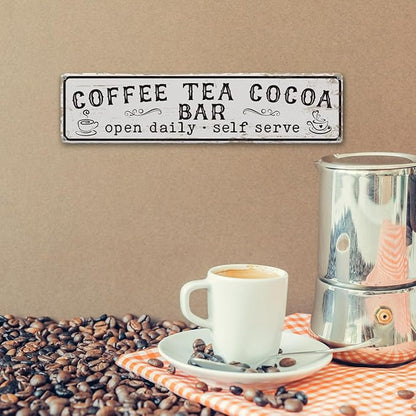 Coffee Signs for Wall, Coffee Tea Cocoa Bar Sign, Retro Metal Tin Sign, Vintage Coffees Bar Decor, Home Decor for Kitchen, Coffees Corner Decoration, Decorative Metal Wall Signs 15.8x4 Inches