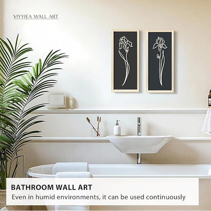 VIYYIEA Wooden 3d Floral Bathroom Wall Decor, Ready-to-Hang Framed Wall Art For Living Room, Bedroom and Office, Boho Botanical Farmhouse Decoration, Lightweight but Valuable Gift (7x16 In, set of 2)