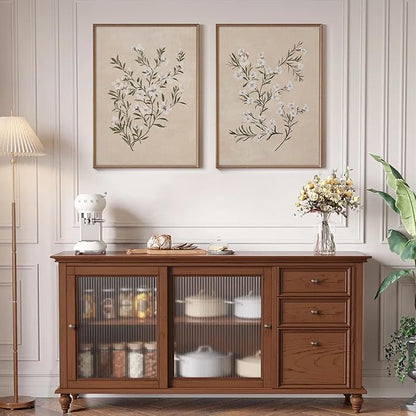 Vintage Botanical Wall Art Neutral Floral Prints Farmhouse Flower Canvas Wall Decor Watercolor Wildflower Pictures Nature Minimalist Artwork for Living Room Bedroom 16x24 Inch Unframed Set of 2