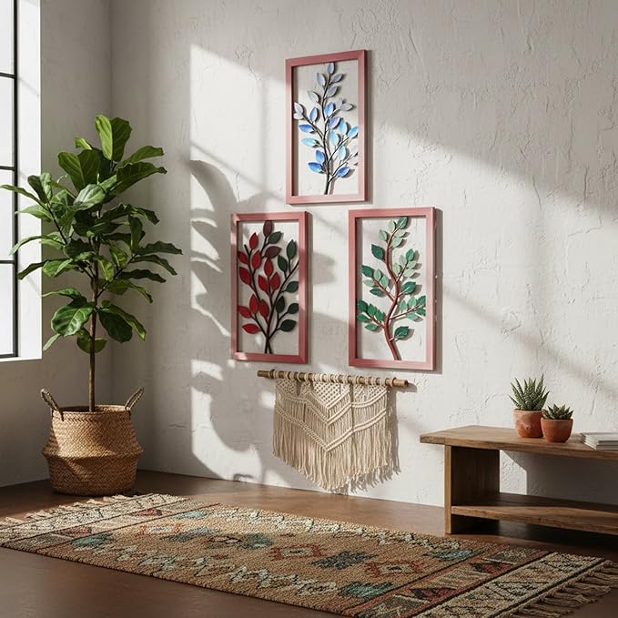 Newinhome Metal Tree Leaf Wall Decor 3 Pack, 3D Metal Leaf Boho Wall Art, Boho Wall Decor, Olive Branch Wall Art, Rustic Decor for Living Room, Bedroom, Kitchen and Bathroom, Housewarming Gifts