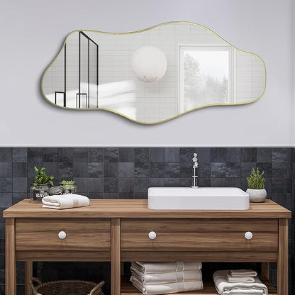 Irregular Wall Mirror, 54.5"x24" Asymmetrical Tempered Glass Mirror, Large Organic Shape Frameless Mirrors for Living Room Bedroom Hallway Entryway, Horizontal or Vertical Hanging