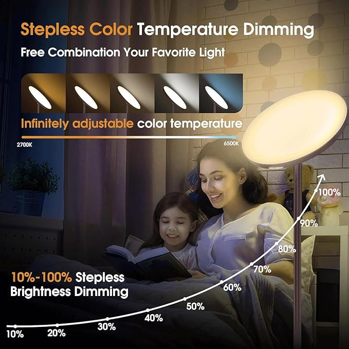 hanaking Floor Lamp, 30W/2600LM Super Bright Floor Lamp with Remote Control, Stepless Adjust Color Temperatures and Brightness, Torchiere Standing Lamp for Living Room Bedroom Office