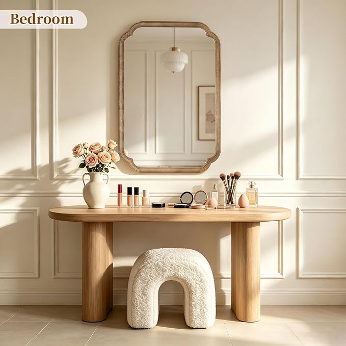 HOMECOOKIN Wood Bathroom Mirror for Wall Decor Arched Rounded Corner Rustic Wood Frame Wall Mirror Home Decorative for Vanity, Living Room, Bedroom, Entryway (24 x 36 inch, Honey A)