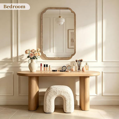 HOMECOOKIN Wood Bathroom Mirror for Wall Decor Arched Rounded Corner Rustic Wood Frame Wall Mirror Home Decorative for Vanity, Living Room, Bedroom, Entryway (24 x 36 inch, Honey A)