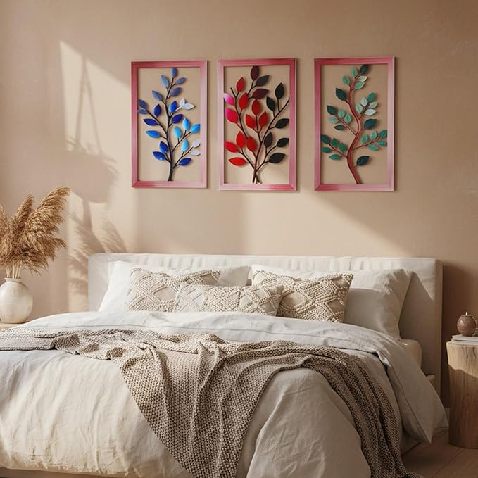 Newinhome Metal Tree Leaf Wall Decor 3 Pack, 3D Metal Leaf Boho Wall Art, Boho Wall Decor, Olive Branch Wall Art, Rustic Decor for Living Room, Bedroom, Kitchen and Bathroom, Housewarming Gifts