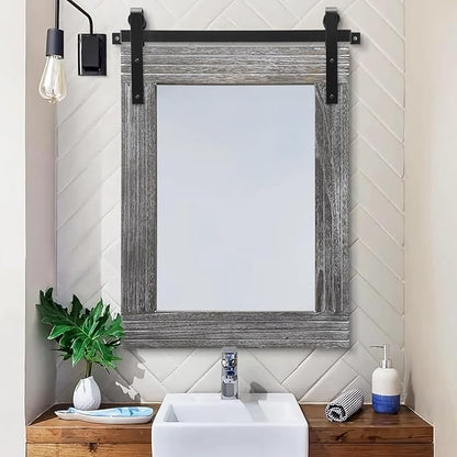 AAZZKANG Wall Mirror Large Rectangle Barn Door Mirrors with Wooden Framed Rustic for Bedroom Bathroom Living Room 26"x18"