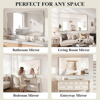 Koonmi Silver Rectangle Wall Mirror, 26x38 Inch Bathroom Mirror, Aluminum Frame Vanity Mirror for Entryway, Living Room, Bedroom Bathroom, Hangs Horizontally or Vertically