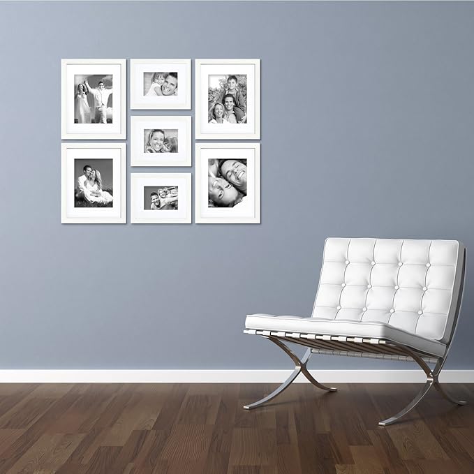 Craig Frames 23247812 Picture Frame 7-Piece Wall Set, White Frames, White Display Mats