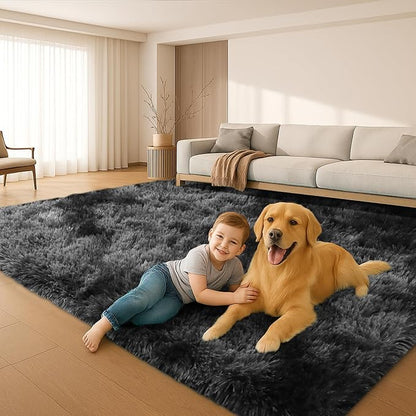 6x9 Rugs for Living Room, Rugs for Bedroom,Plush Fluffy Carpet, Non-Slip Upgrade Dark Grey Rug,Can Also be Used in Home Decor Aesthetics,Kids Rooms and Dorm Rooms.