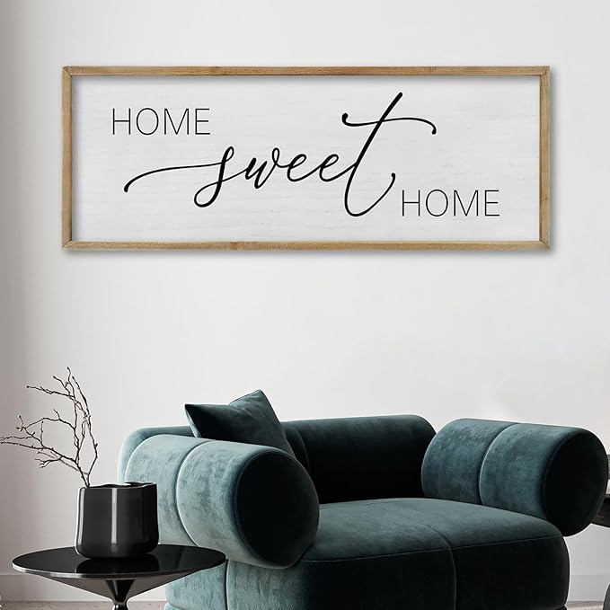 FZMHASLWW Living Room Wall Decor Home Sweet Home Sign 40"×15" Farmhouse Family Horizontal Plaque for Entryway Large Rustic House Modern Minimalist Wood Framed Wall Hanging Art (Wood)