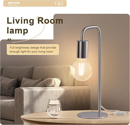 Industrial Table Lamp for Bedroom, Small Side Table Lamp for Nightstand with Wire Switch, E26 Socket Base, Modern Desk Lamp for Living Room, Reading, Office (Bulb Not Included), Silver