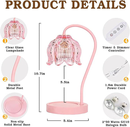 Funistree Pink Candle Warmer Lamp with Timer Dimmable,Lily of The Valley Candle Lamp Warmer, Mothers Day Birthday Gift Idea for Women Her Mom Who Have Everything, Wax Warmer for Jar Candles