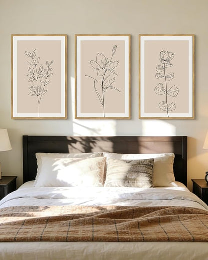 Drsoum Flower Wall Art Vintage Floral Minimalist Wall Hanging Decor Bohemain Botanical Prints Artwork for Bedroom Living Room Hallway 24x36in Natural Framed