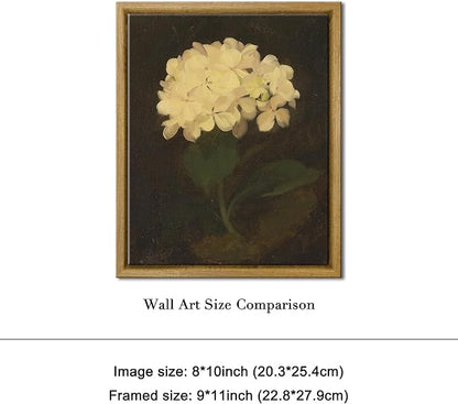 Pyradecor Retro Vintage Framed Wall Art Cottagecore Decor White Hydrangea Oil Painting Canvas Prints Mid Century Wall Decor for Living Room Farmhouse Decorations