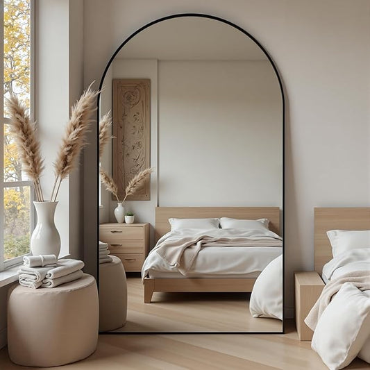 Suidia 72"x44" Arched Full Length Mirror with Stand, Full Body Mirror with Aluminum Frame, Freestanding/Leaning/Wall-Mounted, Floor Mirrors for Bedroom, Living Room, Entryway, Dressing Room, Black