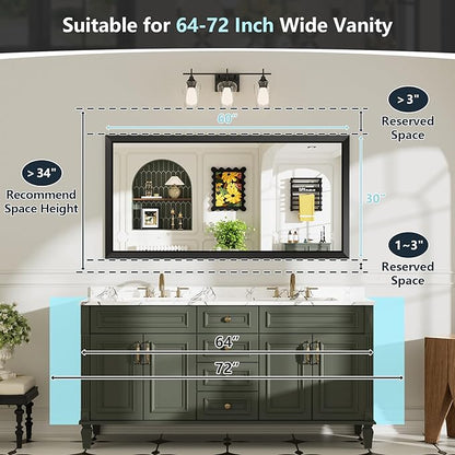 60x30 Inch Black Bathroom Mirror for Wall, Beveled Framed Rectangle Bathroom Vanity Mirrors for Over Sink, Bedroom, Living Room, Entryway, Anti-Rust, HD Tempered Glass, Horizontally/Vertically