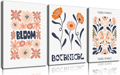 SKYRISE Floral Canvas Wall Art Set of 3, Rustic Botanical Canvas Paintings Prints ArtWork for Living Room, Vintage Flower Pictures for Farmhouse Dining Room Hallway Bedroom Wall Decor 12"x16"