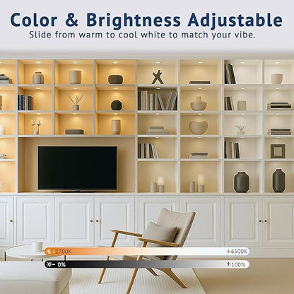 V4light LED Puck Lights 6 Pack, 6mm Ultra-Thin Plug in Under Cabinet Lighting with Touch Dimmer, Adjustable Color Temp(2700K-6500K), Easy Installation for Kitchen, Pantry, Closet, Bedroom (Grey)