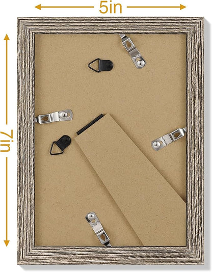 Vittanly 5x7 Picture Frames Set of 9, Display 4x6 Pictures with Mat or 5x7 without Mat, Photo Frames for Wall or Tabletop with Plexiglass, Engineered Wood, Grayish Brown