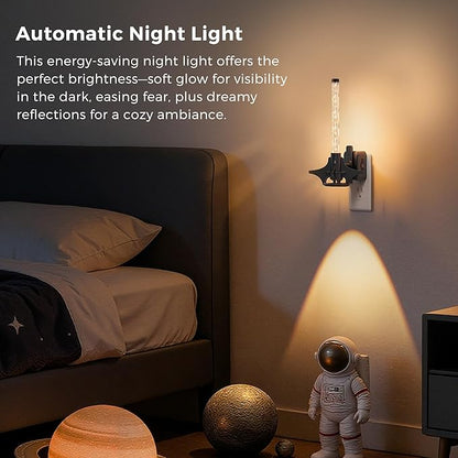 L LOHAS LED Night Lights Plug into Wall, Dusk to Dawn Sensor Nightlight, 0-100LM Brightness Adjustable, 3000K Soft White, Rocket Night Light with Black Rocket Base for Bedroom Bathroom Hallway Decor