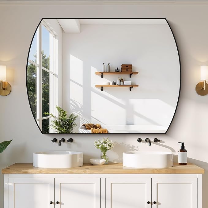 COFENY Bathroom Mirror, 36x48 Inch Black Oval Large Wall Mounted Mirror with Thin Metal Frame, Modern Bathroom Vanity Mirrors for Over Sink, Entryway, Living Room, Bedroom