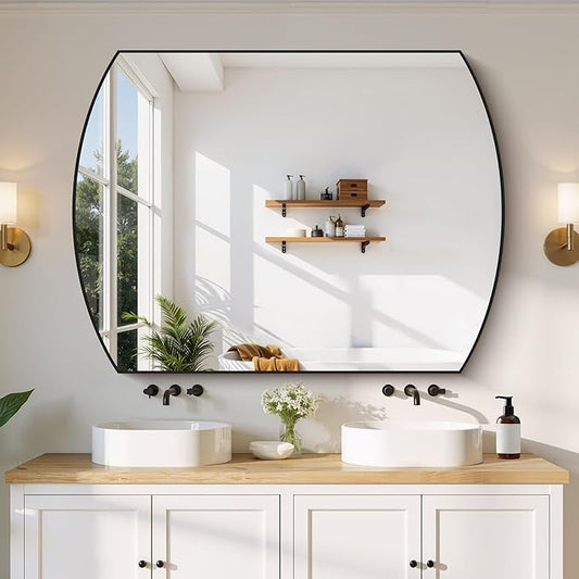 COFENY Bathroom Mirror, 36x48 Inch Black Oval Large Wall Mounted Mirror with Thin Metal Frame, Modern Bathroom Vanity Mirrors for Over Sink, Entryway, Living Room, Bedroom