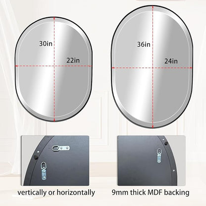POZINO Oval Beveled Mirror, 22"x30" Bathroom Vanity Mirror Over Sink, Pill Shaped Capsule Wall Mounted Mirrors, Modern Oblong Mirrors for Living Room Bedroom Entryway, Hangs Vertically or Horizontally