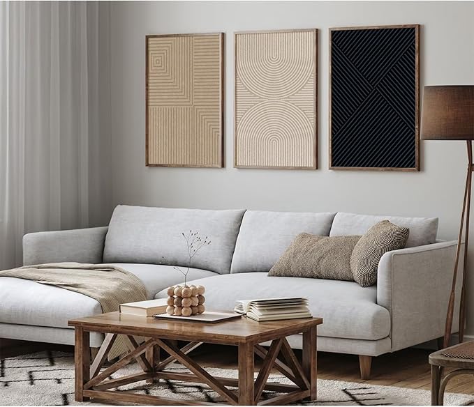 Abstract Modern Wall Decor Art Set of 3 Boho Neutral Canvas Wall Art Beige Minimalist Line Wall Art Decor Brown Black Art Modern Abstract Prints Pictures for Living Room Bedroom 12x16 Inch Unframed