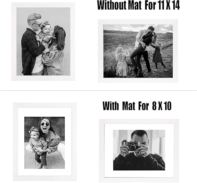11x14 Picture Frame Rustic White Set of 6,Display Pictures 8x10 with Mat or 11x14 Without Mat,Multi Photo Frames Collage for Wall or Tabletop Display