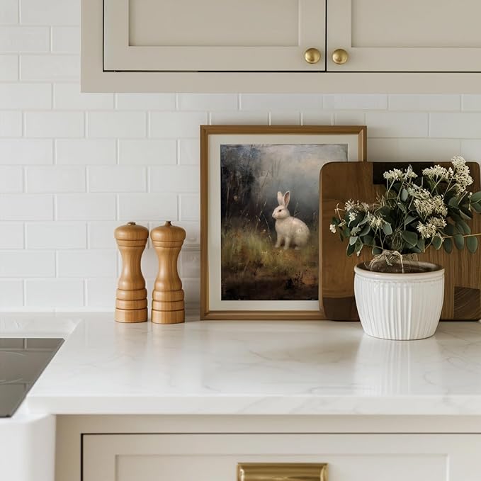 uniro Vintage Bunny Easter Wall Art Prints, Vintage Wild Hare Rabbit Rabbit Canvas Oil Painting Poster for Dark Cottagecore Decor, Country Farmhouse Wall Decor Vintage Animal Art Pictures for Bedroom Gallery Office Bathroom, Dark Academia Decor( 8" x 1...