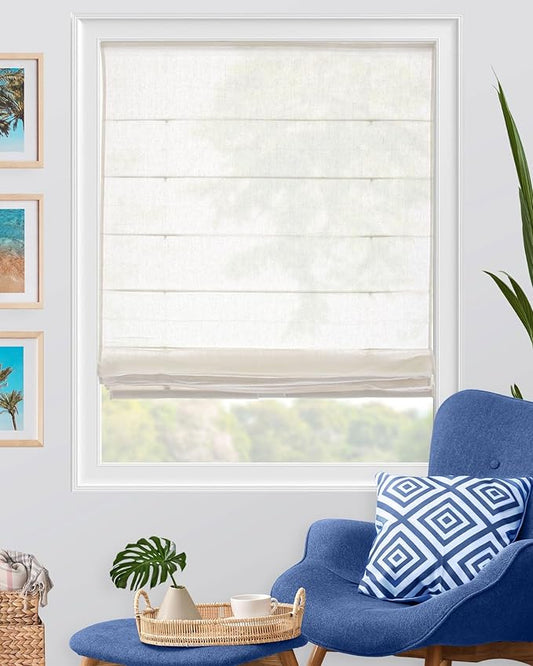 CHICOLOGY Cordless Roman Shade for Windows, Light Filtering Semi-Sheer Linen Look Fabric Window Treatment, Day Privacy 6/10, Inside/Outside Mount, True to Size Headrail, 23" W x 64" H, Pacific White