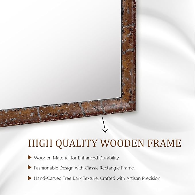 CULER Wood Wall Mirror for Bathroom,Rectangle Rustic Brown 24 x 36 inch Hanging Vanity Farmhouse Mirrors with Wooden Frame for Living Room,Bedroom,Entryway