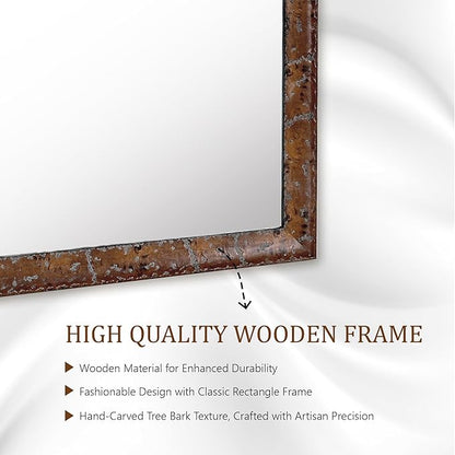CULER Wood Wall Mirror for Bathroom,Rectangle Rustic Brown 24 x 36 inch Hanging Vanity Farmhouse Mirrors with Wooden Frame for Living Room,Bedroom,Entryway