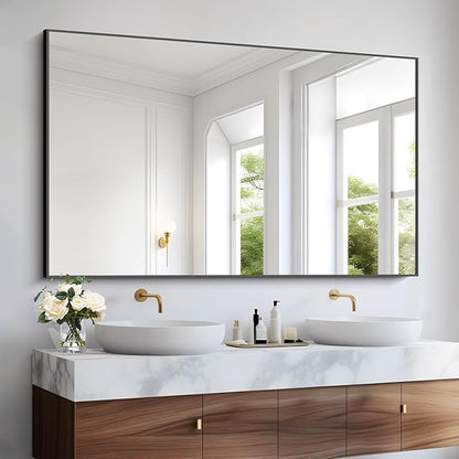 COFENY Bathroom Black Mirror, 36x55in Black Rectangle Mirror with Thin Metal Frame, Large Rectangular Wall Mirror for Bathroom, Living Room, Hair Salon, Big Farmhouse Mirror Hang Horizontal/Vertical