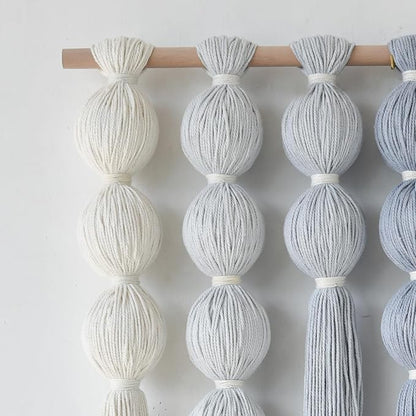 IOWER Macrame Wall Hanging Blue Yarn Wall Art Tassel Wall Decor with Knotted Ball Design Bohemian Wall Decor for Living Room Bedroom Home Backdrop 27" W x 39" L