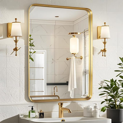Fabuday Gold Bathroom Mirror - 32x24 Inch Over Sink Matte Metal Framed Mirrors Wall Mounted for Bathroom, Black Rectangle Vanity Mirror for Bedroom, Living Room, Entryway