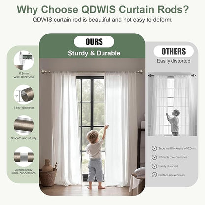 QDWIS 2 Pack Silver Curtain Rods for Windows 48 to 84 Inch,1'' Diameter Drapery Rods with Leaf Pattern Finials,Boho Adjustable Heavy Duty Curtain Rods Set,36-88'',Retro Silver