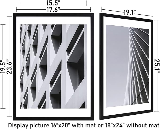 ELSKER&HOME 18x24 Poster Frame Black 3 Pack, Display Pictures 16x20 with Mat or 18x24 Photos without Mat Set of 3, Include 3 Wall Art Prints, Horizontal and Vertical Wall Mounting