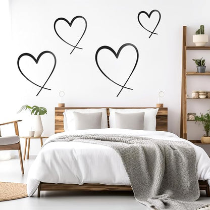 KOYILTD 4 Pcs Metal Heart Wall Art for Bedroom Modern Love Heart Wall Decor Metal Wall Decoration above Bed for Living Room Bathroom Office Wedding (Black, Classic)