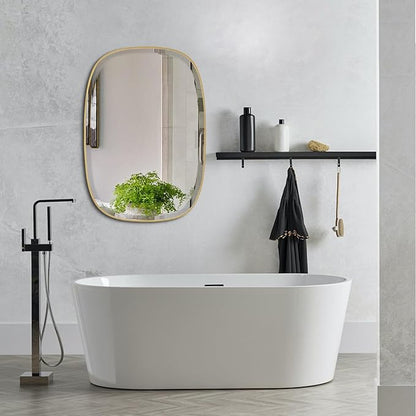 POZINO Brushed Gold Mirror, 20"x30" Brass Beveled Mirrors for Bathroom, Rounded Rectangle Mirror, Modern Vanity Wall Mirrors in Premium Stainless Steel Frame Hangs Horizontal Or Vertical
