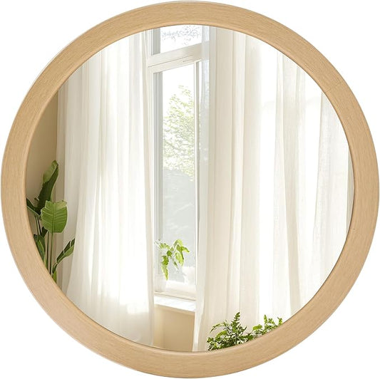 CULER Round Mirror 30 Inch,Natural Vanity Wall Rustic Mirrors,Circle Tempered Glass Mirror for Bathroom Bedroom Living Room or Entryway