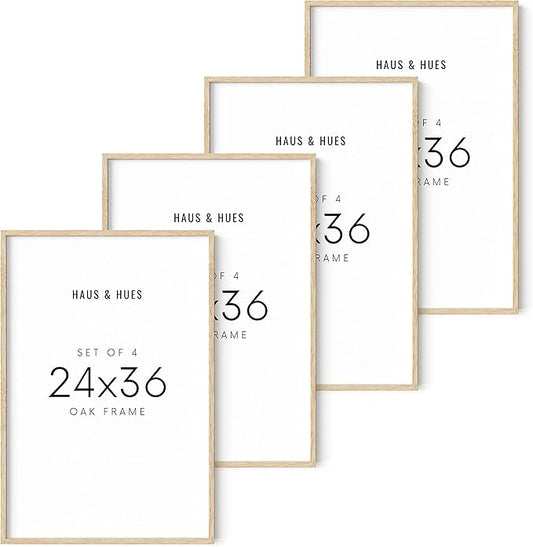 HAUS AND HUES Beige Oak Wood 24x36 Picture Frame - Modern Wood Wall Art Display - Lightweight 24x36 Frame for Art Prints, Photos, Posters - Ready-to-Hang Vertically & Horizontally (Set of 4)