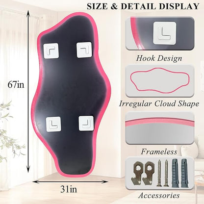 Irregular Mirror Full Length, 67"x31" Asymmetrical Tempered Glass Wall Mirror, Large Pink Organic Frameless Mirrors for Living Room Bedroom Hallway Entryway, Horizontal or Vertical Hanging