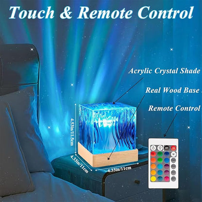 Northern Lights Projector Touch,16 Colors Changing Light Dimmable Mood Lighting, Cube Aurora Glow Lamps with Dynamic Ripple Effect, Remote Galaxy Light Projector for Bedroom Playroom Kids Teens Gifts