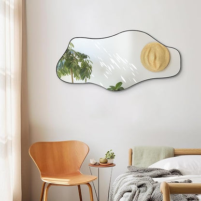 Irregular Frameless Mirror, 35.8"x17.7" Asymmetrical Tempered Glass Mirror, Modern Abstract Wall Mirrors for Living Room Bathroom Bedroom Hallway Entryway, Horizontal or Vertical Hanging