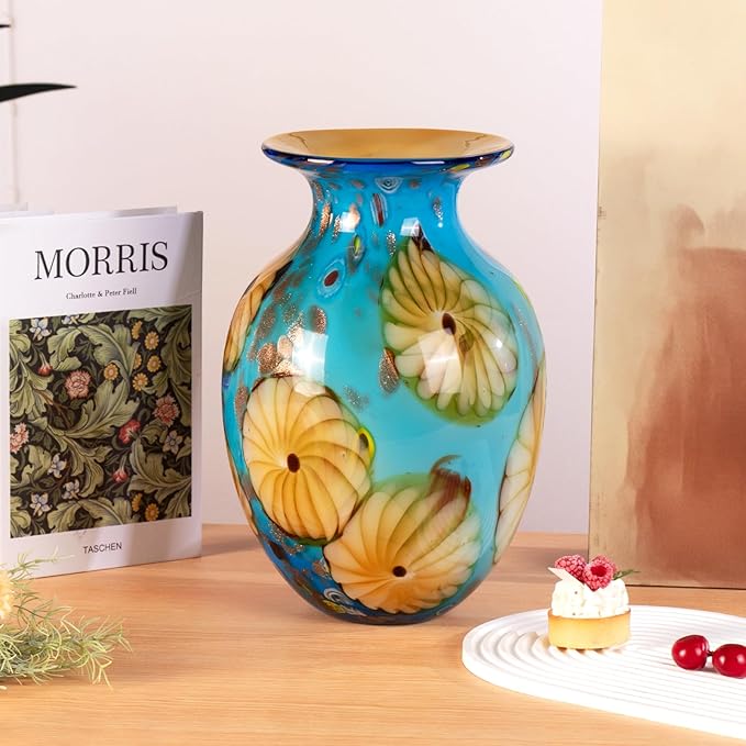 KAMMAK Colored Glass Vase, Beautiful Hand Blown Decorative Vase, Modern Art Vase for Flower Mantle Dining Table Centerpiece, Entryway Living Room Wedding Decoration, 8HPQSKQ021